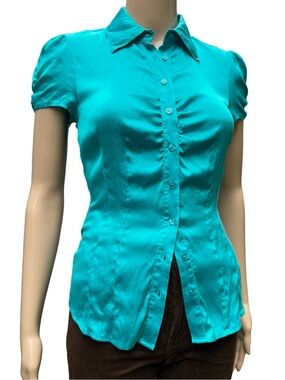 Vintage Silk Le Château Turquoise Ruched Blouse XS